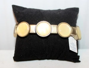 lia sophia ART DECO STYLE Gold Tone Yellow Cream Discs Circles Stretch Bracelet - Picture 1 of 4