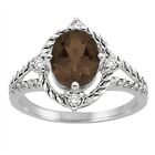 Gemstone Dimaond Ring For Women Smokey Quartz and Diamond Ring in 10K Gold