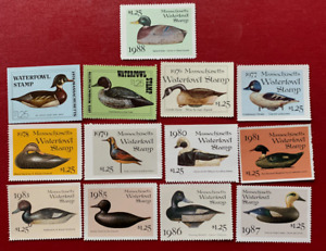 1974-1988 US Massachusetts State Duck Stamps  SC#MN1 MN15 CV:$175