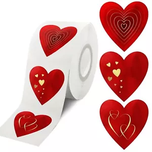 easykart labels 500 Red Heart Shape Stickers with Gold Foiling, 1.5", 3 Diffe... - Picture 1 of 6