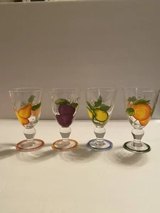 BEAUTIFUL HAND PAINTED GOBLETS BRIGHT COLORED FRUITS & BLOOMS STUNNING ARTISTR 4 - Picture 1 of 12