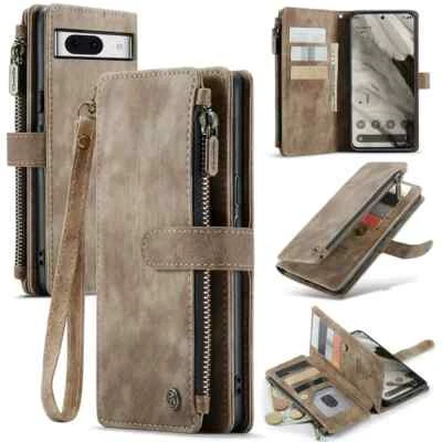 For Google Pixel 8 Multi-card Slot Zipper Leather Wallet Mobile Phone Case  - Image 1 of 4