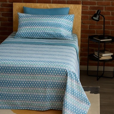 Lenzuola Caleffi completo in puro cotone MANHATTAN azzurro - Immagine 1 di 2