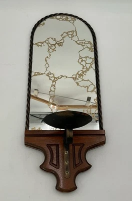 Arandela de parede vintage exclusiva de madeira e metal com espelho de veia dourada  - Imagem 1 de 4