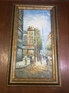 Original pintado a mano óleo sobre lienzo - escena callejera de París - Burnet firmado - Imagen 1 de 8