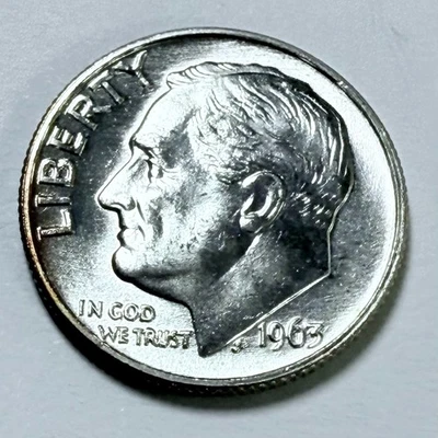 1963-P Roosevelt Dime 90% Silver AU ALMOST UNCIRCULATED CONDITION #3711 - Image 1 of 2