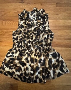 IZ Byer California Women's Leopard Ruffled Neck Button Front Sleeveless Top XL - Picture 1 of 11