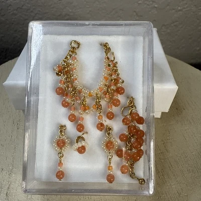 Made For Fashion Royalty And Barbie Dolls Jewelry Set In Gold Pearls And Peach - Image 1 of 4