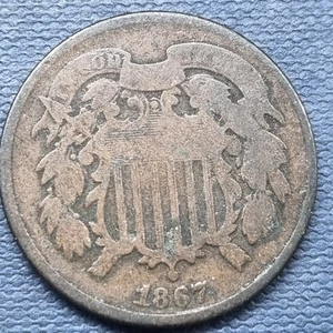 1867 Two Cent Piece 2c Circulated #94041 - Picture 1 of 2
