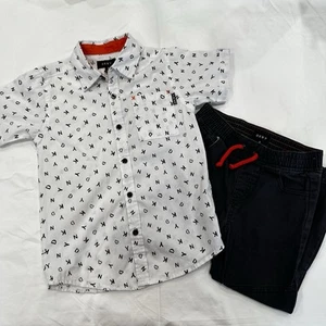 Dkny Boys Outfit Size 5 Button Up Short Sleeve Top And Jogger Pants 100% Cotton - Picture 1 of 10