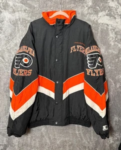 Vintage Starter Philadelphia Flyers NHL Puffer Jacket Black Orange XL Men’s 90s - Picture 1 of 9