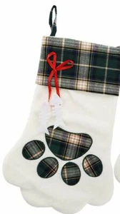 SherryDC Katzenpfote Weihnachtsstrumpf, Plüsch & karierte Hängesocke - grün - Katze - Bild 1 von 6