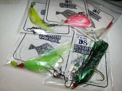 DS CUSTOM TACKLE Fluke fishing rig flounder rig single drop 2/0 wide gap hook teaser skirt
