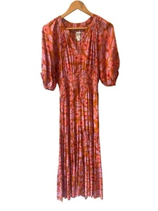 Citrus by Called to Surf Abstract Floral Maxi Dress Orange/Pink Cinched Waist - Picture 1 of 7