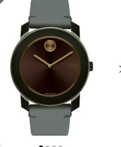 Movado Bold 3600455 Brown Dial with Gray Leather Strap Watch Mens - Picture 1 of 3