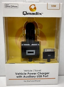 Qmadix Vehicle Power Charger with Auxiliary USB Port 10W 2.1 Amp 7 Ft Cord - Picture 1 of 12