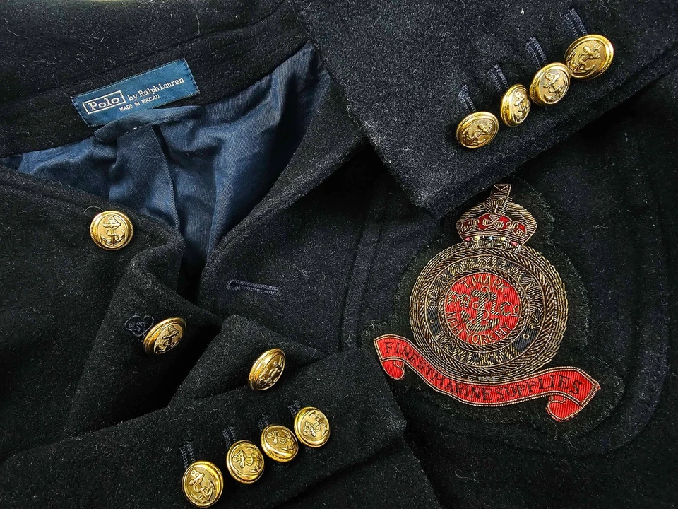 *HOT VTG Men POLO RALPH LAUREN SPORTS EMBROIDERED WOOL BLACK BLAZER Jacket 42R L - Image 1 of 4