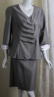Armani Collezioni 52 14 Elegante Lana Fina 3/4 Gris Plateado Falda Traje Chaqueta  Foto 1 de 4