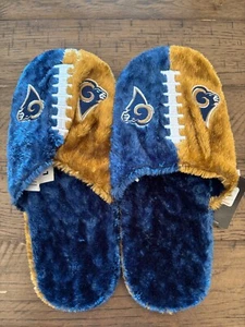 NFL Plush Slipper Mens Beige Blue L Los Angeles Rams Comfy Relaxed Embroidered - Picture 1 of 8