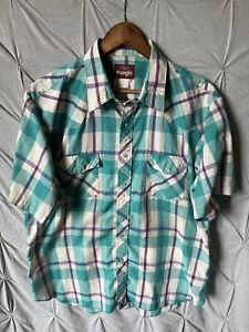 Vintage Wrangler Pearl Snap 17-17 1/2 XL kariertes kurzärmliges Herrenhemd - Bild 1 von 8