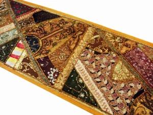 60" HUGE DECOR SARI BEADED KUNDAN VINTAGE TEXTILE RUNNER WALL HANGING TAPESTRY - Picture 1 of 11