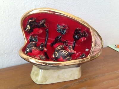  Lampe moule noire coquillage  Poisson VALLAURIS vintage An 70 's  - Photo 1/3