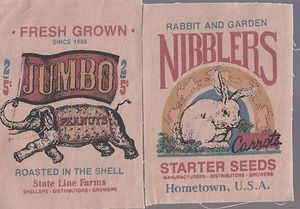 GROUP OF 6 UNIQUE COTTON  ADS-BLUE RIBBON DAIRY,HOG WASH FEED,JUMBO NUTS,ETC. - Picture 1 of 3