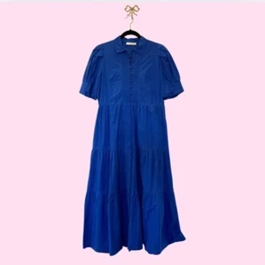MORRISON Women's Cobalt Blue Tiered Cotton Dress Midi Size 2 | Small | 10 AU - Picture 1 of 7