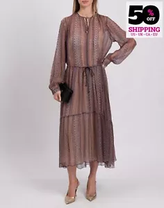 RRP €699 FORTE_FORTE Midi Dress Size 0 XS Silk Blend Aztec Drawstring Waist - Foto 1 di 10