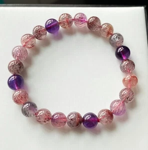 8mm Natural Super Seven 7 Crystal Rutilated Quartz Stone Bracelet C10 - Bild 1 von 9