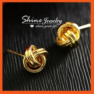 24K PLAIN GOLD GF LOVE KNOT DOUBLE ROPE WOMENS MINIMALIST SOLID STUD EARRINGS - Bild 1 von 6