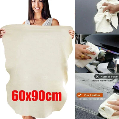 Car Cleaning Cloth Natural Chamois Leather Wash Drying Towel Absorbent Rag USA - Image 1 of 4
