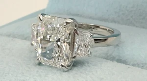 4.60 Carat E VS1 Platinum Radiant Cut Lab Grown Diamond Ring IGI Certified - Picture 1 of 8