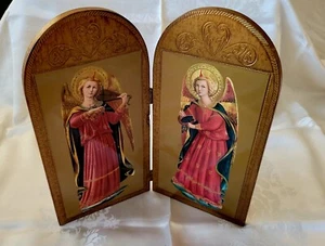 Italian Gold Gilt Florentine Diptych Folding Panels Religious Angeles - Picture 1 of 4