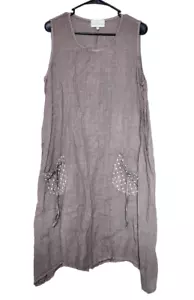 Belle France Womens S Sleeveless Shift Dress 100% Linen Scoop Neck Pockets - Picture 1 of 4