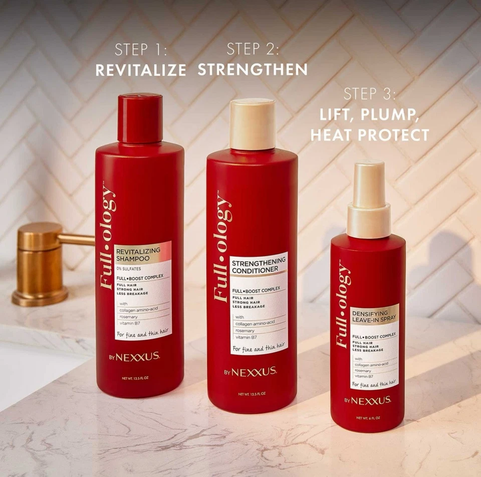 Nexxus Fullology Hair 3 Piece Regimen Set Shampoo Conditioner Densifying Spray