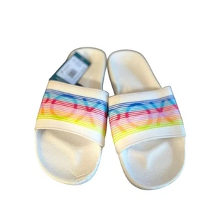 Roxy Slides Rainbow Logo Comfy Contour Water-Friendly Sandals Women's - Picture 1 of 6