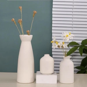 3X Boho Vase Set Keramik Vasen Modern Deko Beige Blumenvase Für Pampasgras Blume - Bild 1 von 11