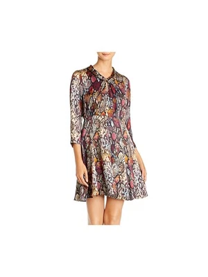 REBECCA TAYLOR Womens Black 3/4 Sleeve Fit + Flare Crop Top Dress 4 - Image 1 of 4