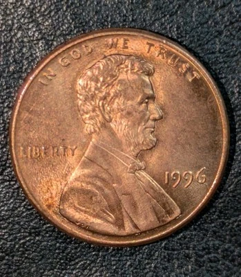 1996 1c Memorial Cent Uncirculated+ Bu Deep Red Toned Proof Like Extra Shiny - Image 1 of 4