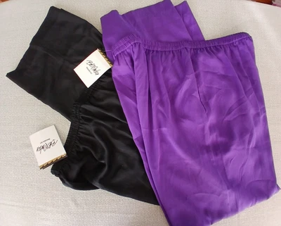 Lote de 2 Pantalones Grandes Bob Mackie Usables Arte Pierna Ancha Negro Sedoso Púrpura Nuevos con Etiquetas Foto 1 de 4