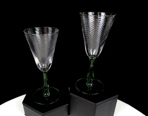 Tiffin Glass Spiraled Tear Drop Stem 2 Piece Vintage 5 1/8" Port Wines 1930s - Picture 1 of 9