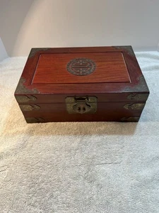 Vintage/ Chinese Rosewood/ Hongmu Jewelry Dresser Box / Oranate Brass Mounts - Picture 1 of 13