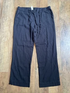 Talbots | NWT Women’s Linen Cotton Casual Pants Elastic Waist Pockets Black 12 - Picture 1 of 16