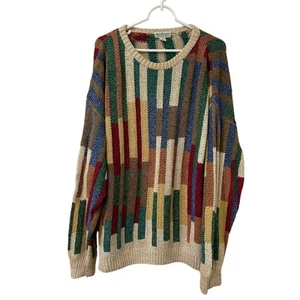 Norm Thompson Vintage Mens Sz XL 3D Knit Rainbow Multicolor Sweater Grandpa 90s - Picture 1 of 6