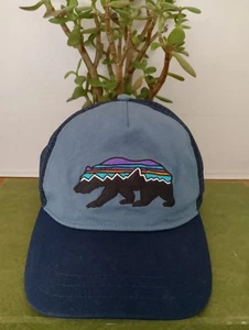 Patagonia Mütze Kappe Druckknopflasche verstellbar blau Netzrücken Outdoor Bär Logo Fitz Roy - Bild 1 von 9