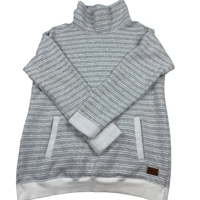 Roxy Womens Striped Funnel Neck Pullover Sweatshirt Gray White Small - Image 1 of 4