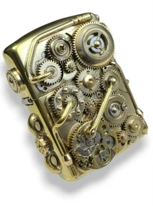 Motivo de engranaje Zippo Steampunk hecho a mano con caja - Imagen 1 de 6