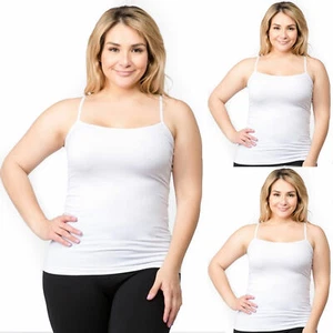 3 Women White Cami Tank Top Spaghetti Strap Shirt Camisole Basic Layer Plus Size - Picture 1 of 1