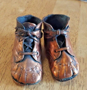 BRONZE BABY SHOES--1970's or ealier--with Laces--Vintage Original